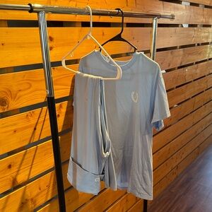 PINK Light Blue T-Shirt and Fold-over Yoga Pants Set